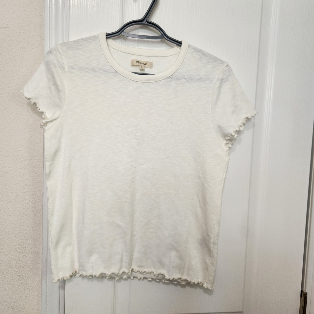Women's White Ruffle Trim Top